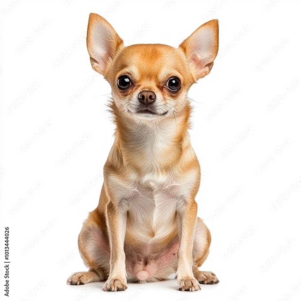 delightful Chihuahua poses in a close-up view, highlighting its small stature and prominent, sparkling eyes. The dog’s curious expression adds to its undeniable charm on a minimalist background. delightful Chihuahua poses in a close-up view, highlighting its small stature and prominent, sparkling eyes. The dog’s curious expression adds to its undeniable charm on a minimalist background.