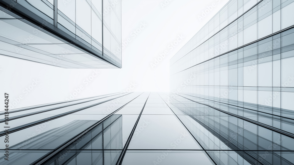 Modern Architecture Design with Abstract Glass Skyscrapers Reflecting Sky and Sunlight Amid Urban Setting, Minimalist Structure Concept Modern Architecture Design with Abstract Glass Skyscrapers Reflecting Sky and Sunlight Amid Urban Setting, Minimalist Structure Concept