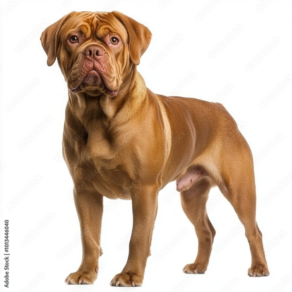 striking Dogue de Bordeaux stands proudly, displaying its large head and muscular build, exuding strength and charm in a captivating pose. striking Dogue de Bordeaux stands proudly, displaying its large head and muscular build, exuding strength and charm in a captivating pose.