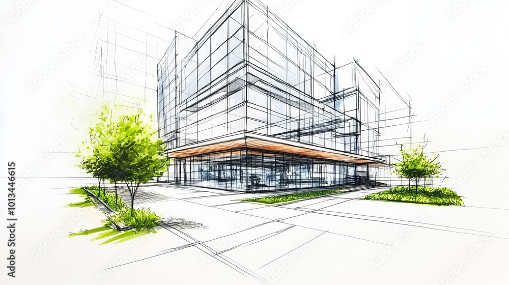Modern Glass Building Architectural Sketch Design Modern Glass Building Architectural Sketch Design