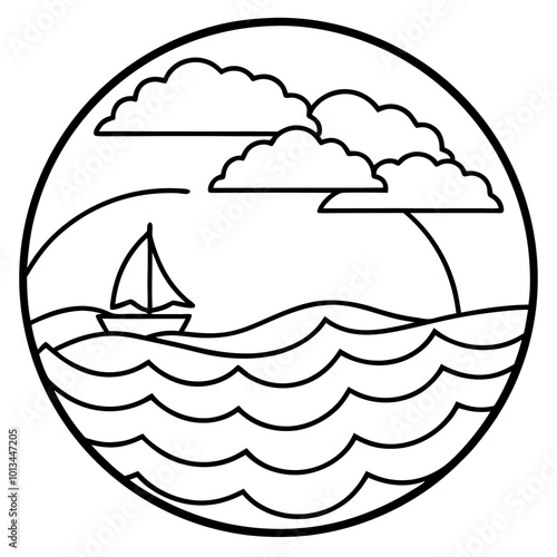 sea and ocean outline coloring book page line art drawing