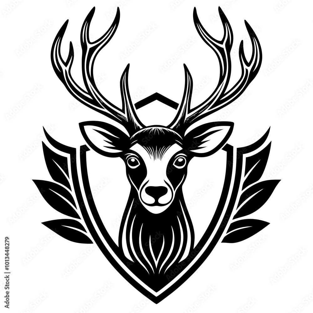 Deer mascot vector art. Frontal symmetric image of deer looking dangerous. Vector deer icon. Deer mascot vector art. Frontal symmetric image of deer looking dangerous. Vector deer icon.
