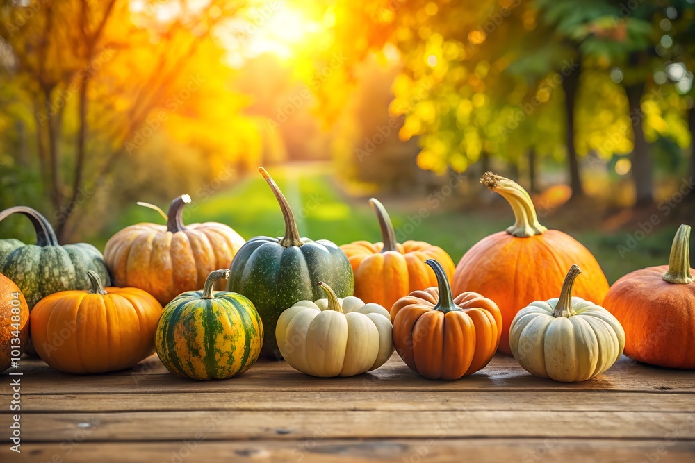 A collection of pumpkins in different colors, shapes, and textures, showcasing the rich variety of autumn's harvest A collection of pumpkins in different colors, shapes, and textures, showcasing the rich variety of autumn's harvest