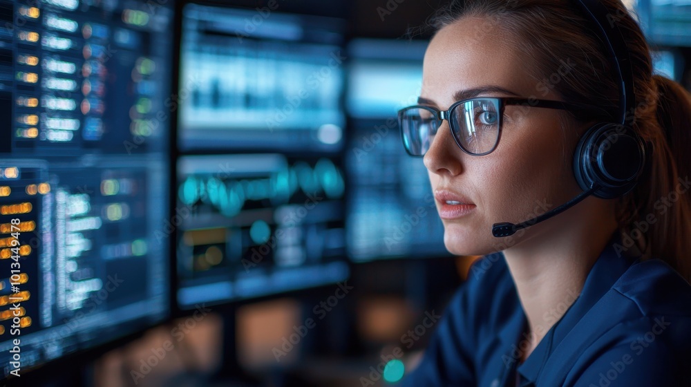 Emergency call center operator dispatching rescue Emergency call center operator dispatching rescue