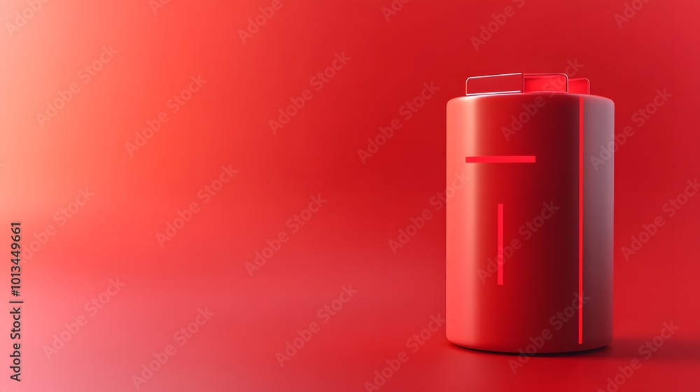 Battery icon simple 3d render illustration on red pastel background in light studio. Battery icon simple 3d render illustration on red pastel background in light studio.
