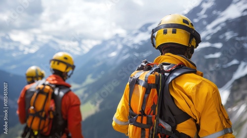 Helicopter rescue team lifting survivor from mountain