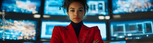 Confident woman in red suit...
