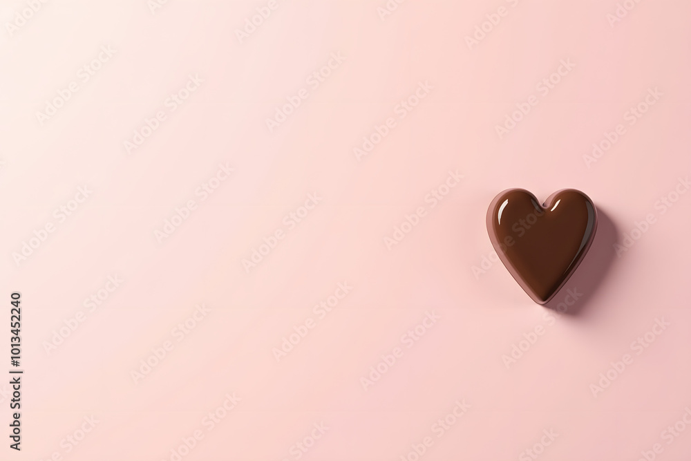 Shiny chocolate heart on a pastel pink background with copy space Shiny chocolate heart on a pastel pink background with copy space