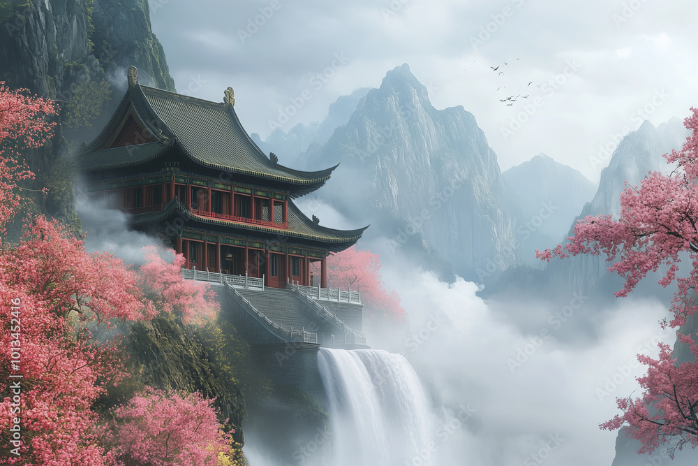 Ancient Eastern Mythology Mountain Temple Background Ancient Eastern Mythology Mountain Temple Background