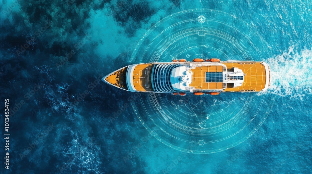 Aerial View of Luxury Cruise Ship on Clear Blue Water