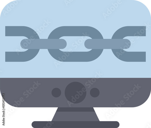 Desktop computer displaying chain links, symbolizing a secure network connection or data encryption