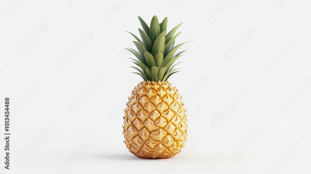 vibrant 3d pineapple icon with hyper-realistic textures, golden spikes, and emerald leaves. floating on pure white background, casting soft shadows. photorealistic rendering. vibrant 3d pineapple icon with hyper-realistic textures, golden spikes, and emerald leaves. floating on pure white background, casting soft shadows. photorealistic rendering.