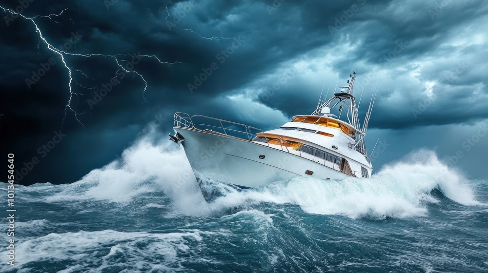 Fototapeta premium Stormy Seas with Yacht Battling Rough Waves