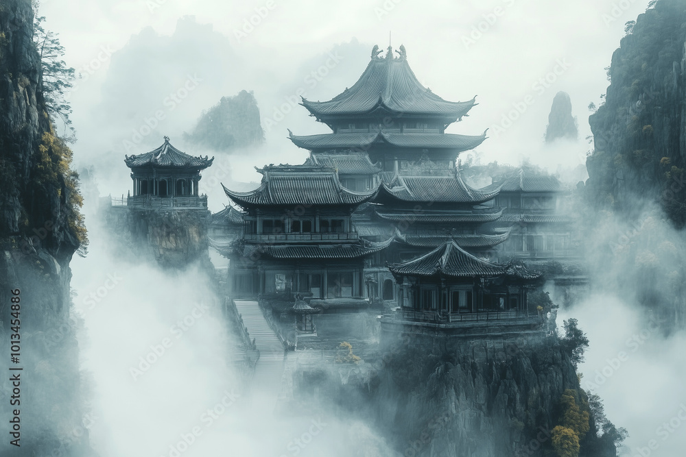 Ancient Eastern Mythology Mountain Temple Background Ancient Eastern Mythology Mountain Temple Background