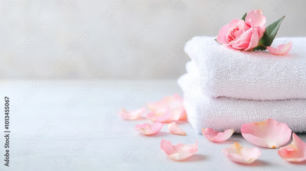 Spa relaxation with flower petals and towels Spa relaxation with flower petals and towels