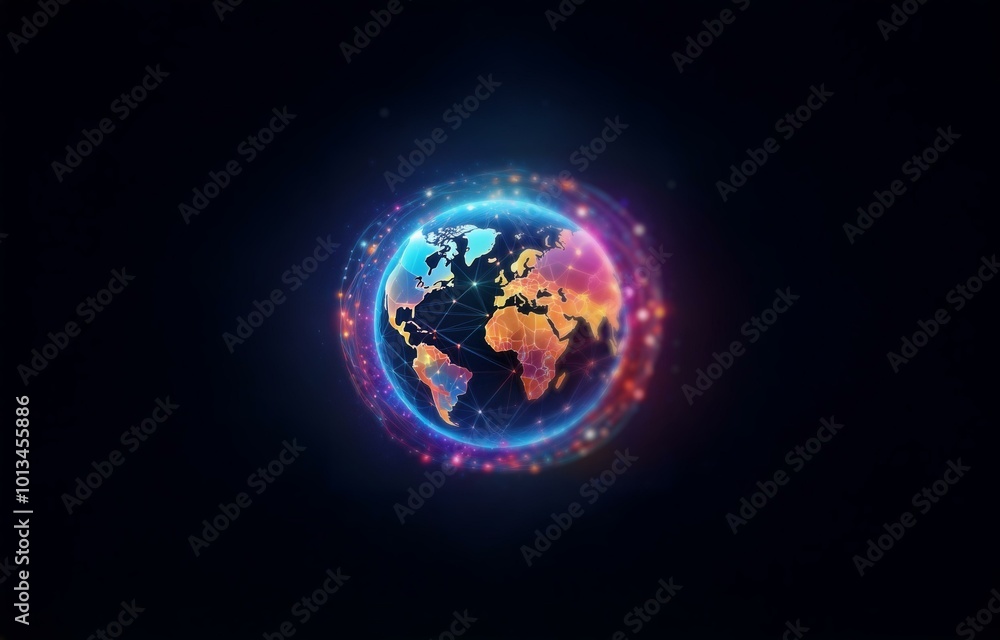 A glowing digital globe with a network of lines emanating from it. A glowing digital globe with a network of lines emanating from it.