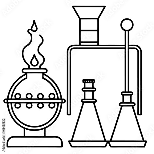 set of alchemy outline coloring book page line art drawing