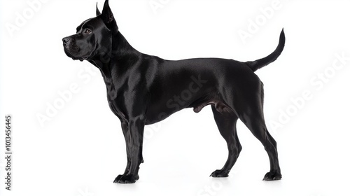 This striking Cane Corso exudes strength and elegance, standing tall with its well-defined muscles and glossy coat, perfectly isolated to highlight its impressive features.