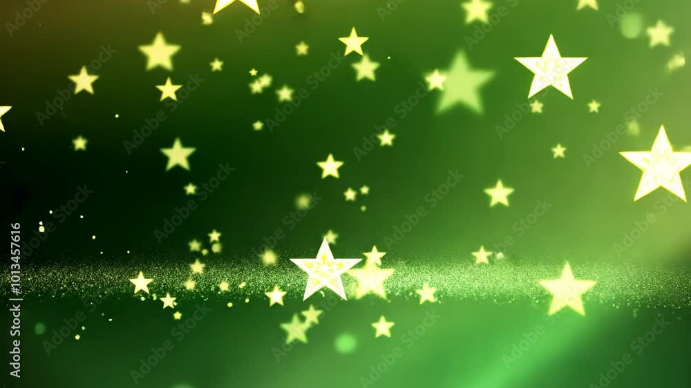 Many yellow stars float on a green background Many yellow stars float on a green background