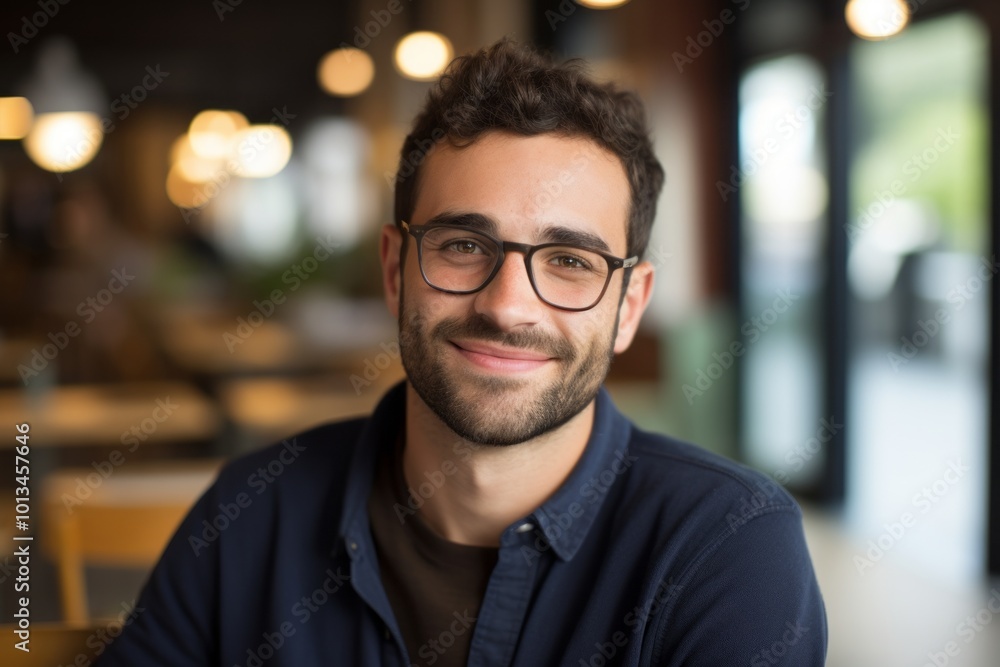 Portrait of handsome young man with eyeglasses in a cafe Portrait of handsome young man with eyeglasses in a cafe