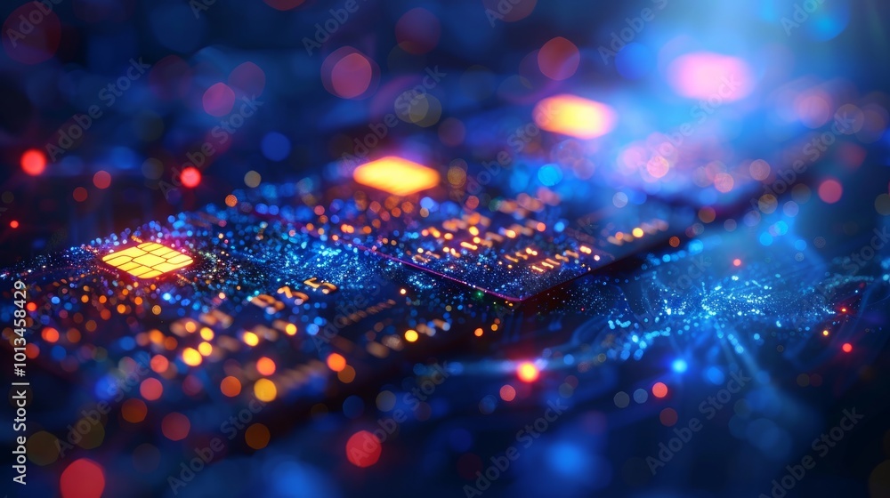 Close-up of glowing circuit boards with intricate details, showcasing a complex network of connections. Close-up of glowing circuit boards with intricate details, showcasing a complex network of connections.