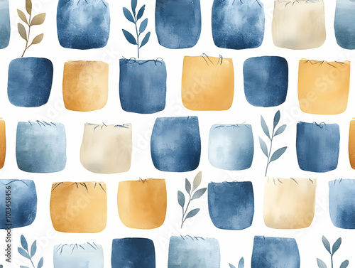 Seamless Flat Watercolor Tile Pattern of Hanukkah Menorahs Made from Recycled Glass - Eco-Friendly Zero Waste Concept Design photo