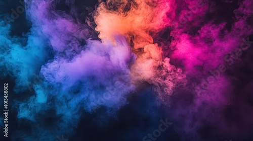 Wallpaper Mural vibrant smoke bomb explosion, rainbow hues swirling in mesmerizing patterns, dark backdrop Torontodigital.ca