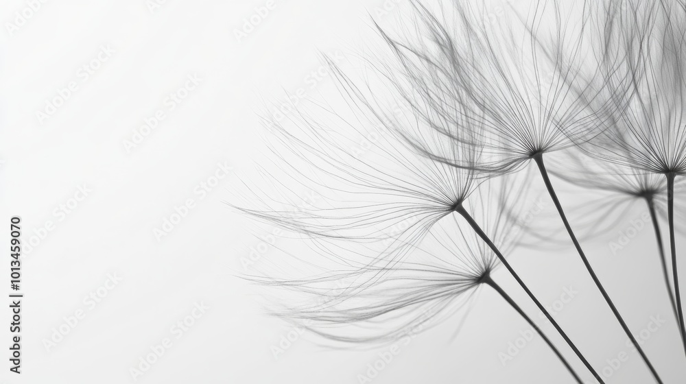 Close-up of dandelion seeds on white background, minimalist concept Close-up of dandelion seeds on white background, minimalist concept