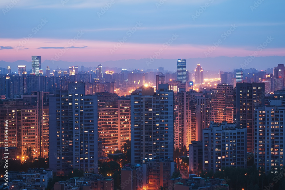 Obraz premium Evening City Skyline at Dusk
