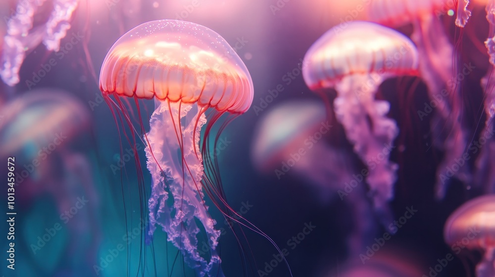 Pink and Purple Jellyfish in Aquarium Pink and Purple Jellyfish in Aquarium