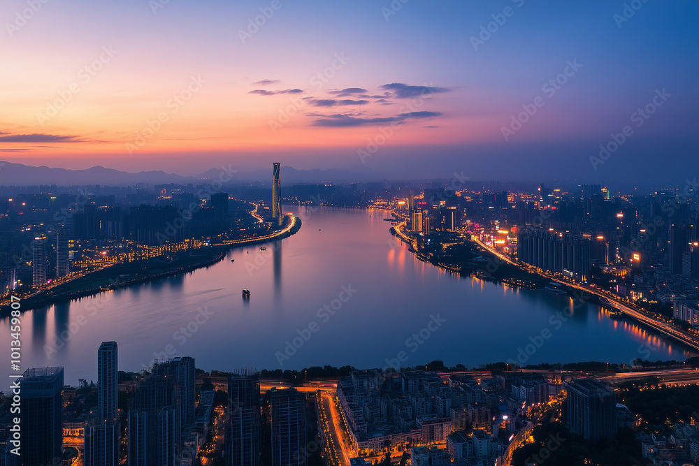 Fototapeta premium Evening City Skyline at Dusk