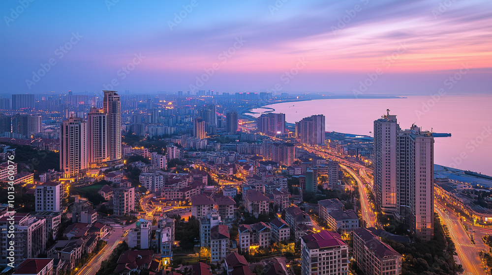 Fototapeta premium Evening City Skyline at Dusk