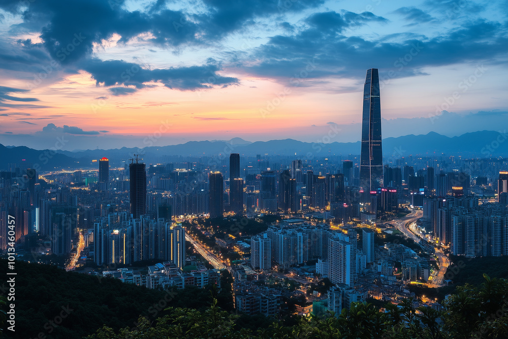 Fototapeta premium Evening City Skyline at Dusk