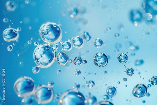 Wallpaper Mural water drops or oil bubbles on blue background, macro photography panorama Torontodigital.ca