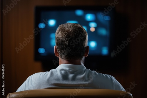 Person watching television, focus on viewer's expression and surroundings.