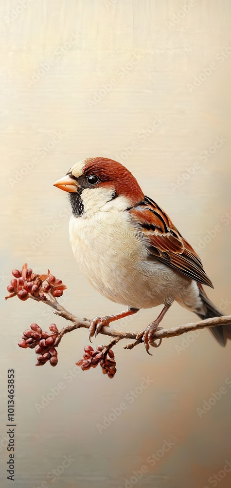Small bird perched on a branch with soft background colors. Small bird perched on a branch with soft background colors.