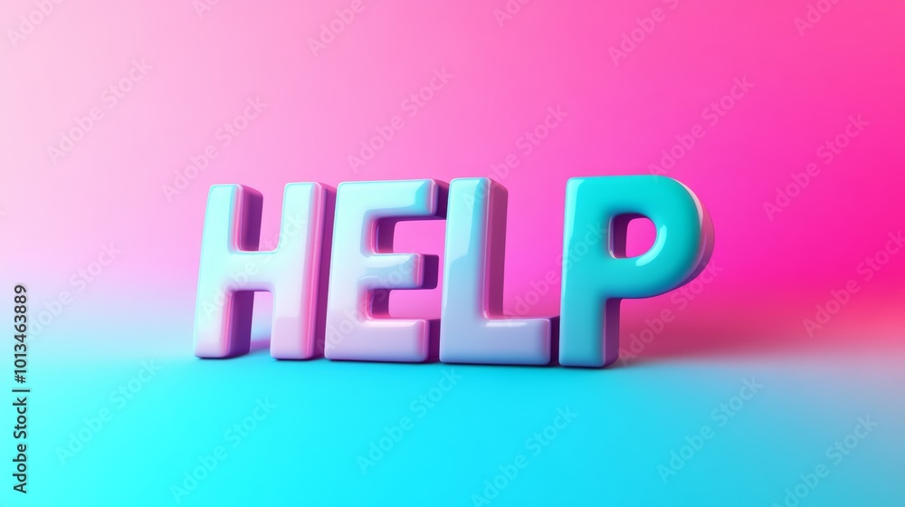 3d word 'help' on pink and blue gradient background. emergency and support concept 3d word 'help' on pink and blue gradient background. emergency and support concept