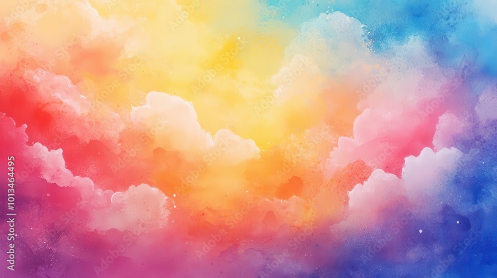 watercolor rainbow clouds on soft gradient background, abstract painting watercolor rainbow clouds on soft gradient background, abstract painting