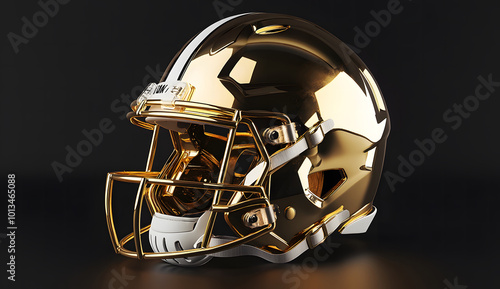 Gold football helmet isolated on white in profile view design