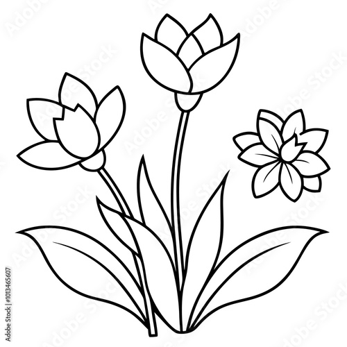 simple garden flowers outline coloring book page line art drawing