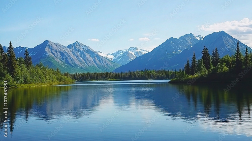 Serene Mountain Landscape with Reflective Water Serene Mountain Landscape with Reflective Water