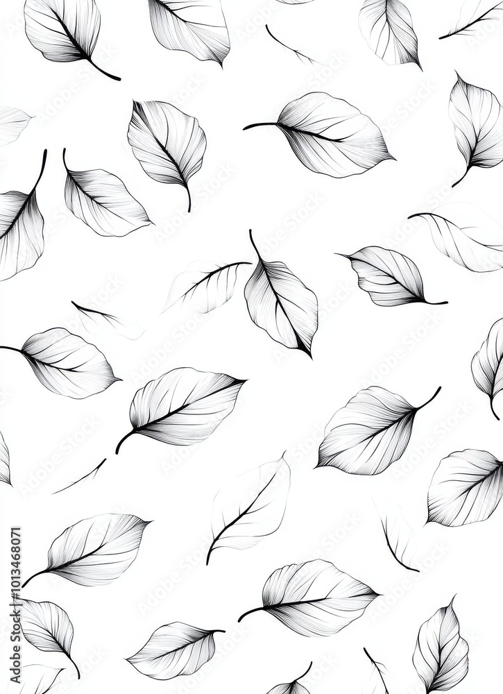 A clean, minimalistic black and white illustration featuring repeating autumn leaves, designed as a seamless pattern for backgrounds or prints.. A clean, minimalistic black and white illustration featuring repeating autumn leaves, designed as a seamless pattern for backgrounds or prints..