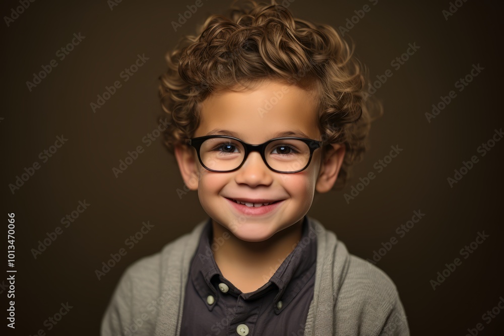 Portrait of a cute little boy in eyeglasses on dark background Portrait of a cute little boy in eyeglasses on dark background