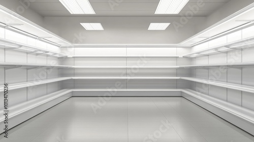 Empty White Store Shelves in a Retail Space