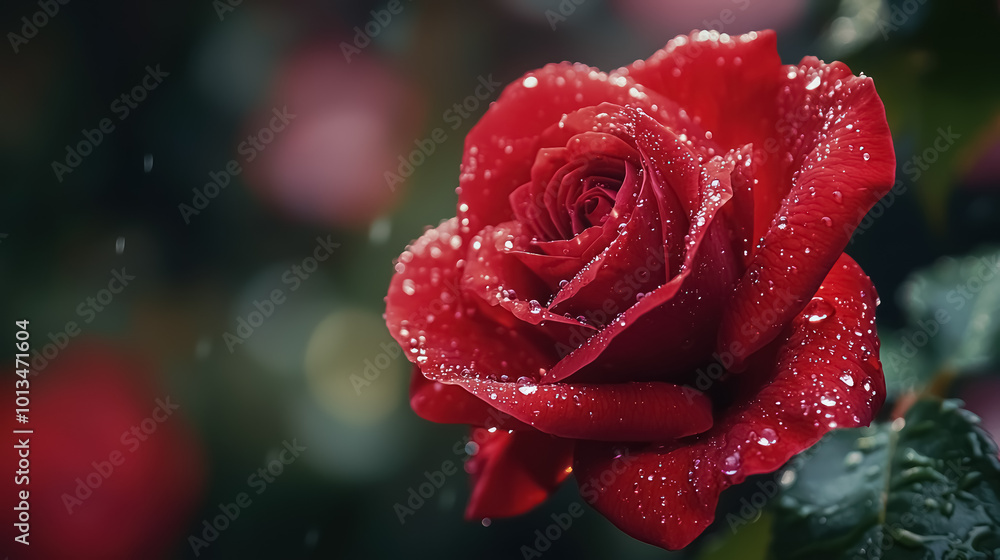 Vibrant Red Rose with Sparkling Water Drops Vibrant Red Rose with Sparkling Water Drops