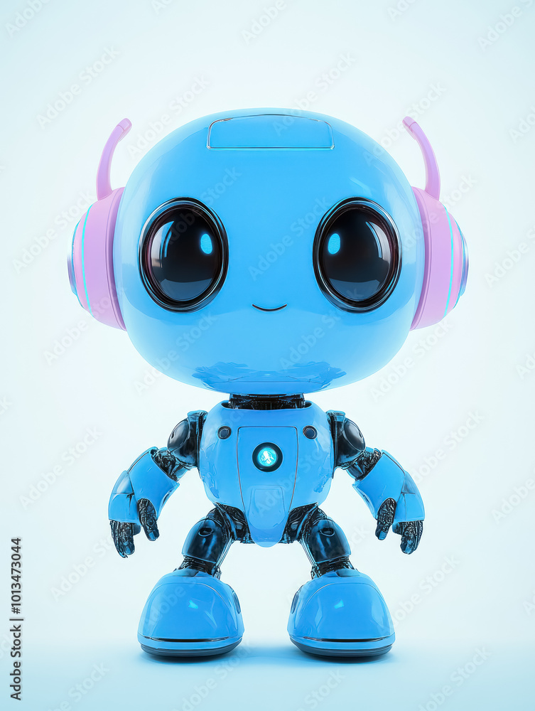 playful blue robot character with large eyes and advanced mechanics playful blue robot character with large eyes and advanced mechanics