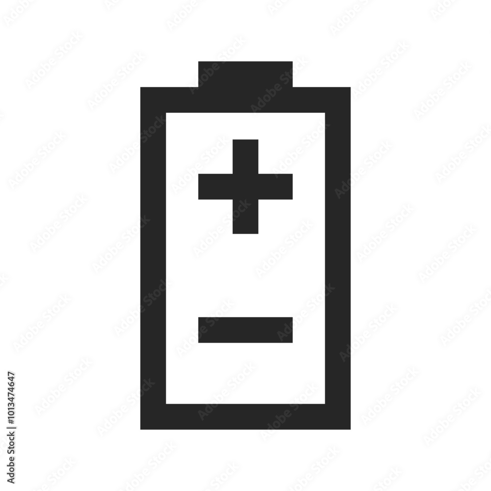 Power energy accumulator with plus and minus battery outlined illustration. Vector icon in flat style Power energy accumulator with plus and minus battery outlined illustration. Vector icon in flat style
