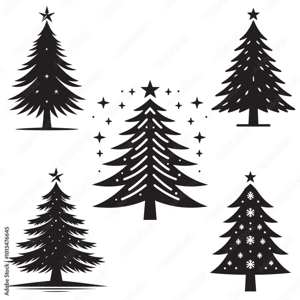 Fototapeta premium Silhouette Christmas trees set. Vector illustration