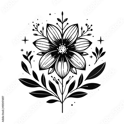 This beautiful, intricate floral icon in black and white is perfect for projects that need a touch of elegance and nature.