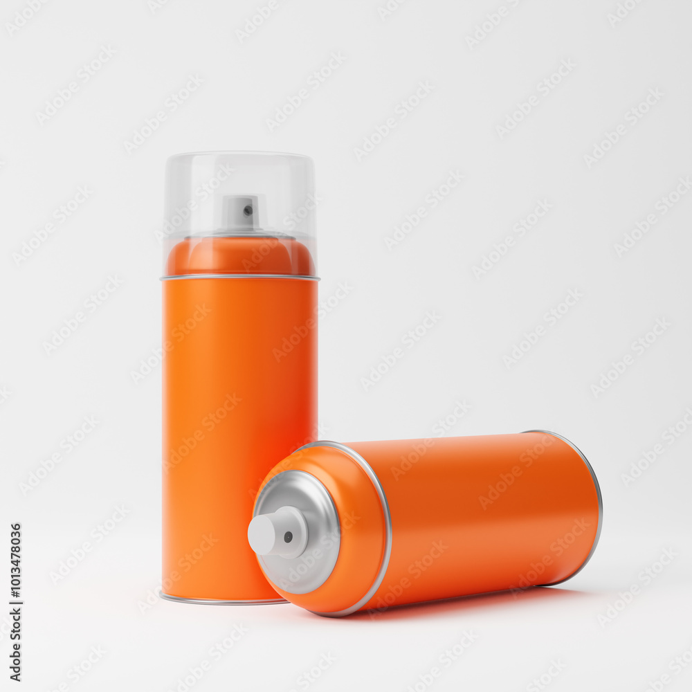 Orange spray paint cans isolated over white background. 3d rendering. Orange spray paint cans isolated over white background. 3d rendering.